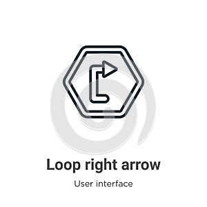 Loop right arrow outline outline vector icon. Thin line black loop right arrow outline icon, flat vector simple element