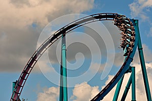 Loop rollercoaster fun ride at amusement park at Seaworld funfair.
