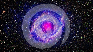 Loop Space Flight deep space exploration travel to Helix Nebula also known as NGC 7293 or Caldwell 63 flicker glowing cloud energy