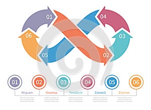 Loop symbol. Infinity vector infographic element. Colorful mobius loop, step by step design element