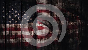 Loop USA flag animation on wood abstract background