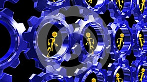 Looped animation of running Golden characters in rotating gears