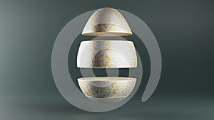 Looped Easter egg video with rotating parts. CGI animation, black, silver and gold metals