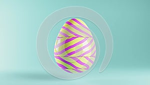 Looped Easter egg video with rotating parts. CGI animation, blue, yellow and pink pastel colors
