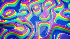 Looped festive liquid BG in 4k. Abstract wavy pattern on bright glossy surface, liquid gradient rainbow color, waves on