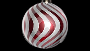 Looped Isolated Red White Candy Sugar Cane Christmas Bauble Rotating Alpha