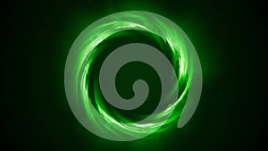 Looped twirl circle of stripes and lines of bright green beautiful magical energy