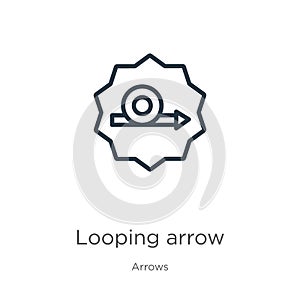 Looping arrow icon. Thin linear looping arrow outline icon isolated on white background from arrows collection. Line vector sign,