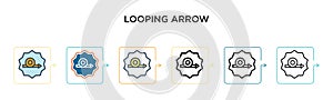 Looping arrow vector icon in 6 different modern styles. Black, two colored looping arrow icons designed in filled, outline, line