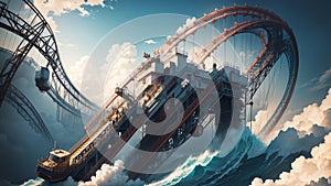Looping Excitement A Gravity Defying Adventure for National Roller Coaster Day.AI Generated
