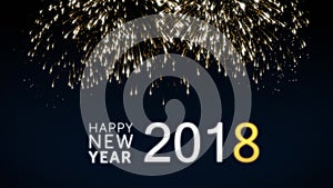 Looping happy new year 2018 social post card with gold animated fireworks on elegant black and blue background. Loop