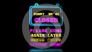 Looping neon glow effect Closed shop sign icon, black background