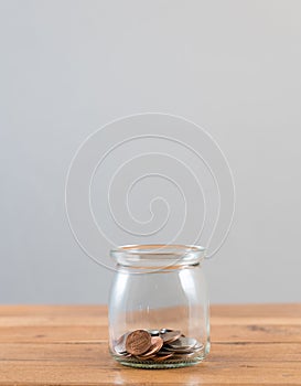 Loose change inside glass jar to represent retirement savings