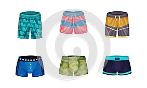 Loose-fitting Male Brief Shorts and Swimming Trunks Vector Set photo