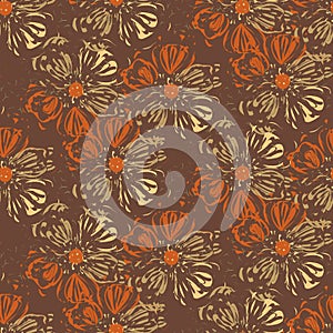 Loose floral seamless vector pattern in brown tone