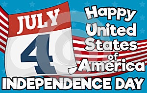Loose-leaf Calendar over American Flag for Independence Day in July 4, Vector Illustration