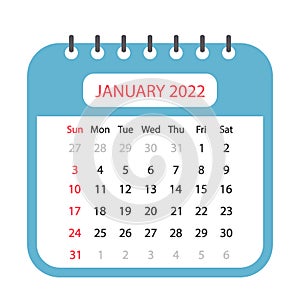 Loose-leaf calendar page. January 2022 with dates. vector illustration