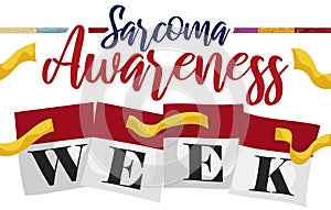 Loose-leaf Calendars, Tissues and Yellow Ribbon Promoting Sarcoma Awareness Week, Vector Illustration