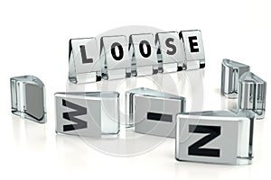 LOOSE word written on glossy blocks and and fallen over blurry blocks with WIN letters. You can`t win all the time - concept.