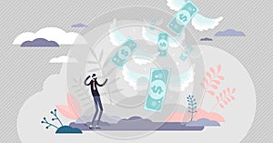 Loosing money vector illustration. Financial loss flat tiny persons concept