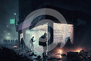 Looters stealing things during the night, created with Generative AI technology
