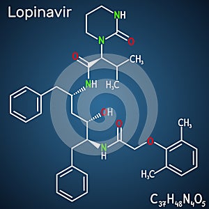 Lopinavir, C37H48N4O5, molecule. It is an antiretroviral protease inhibitor, used in with ritonavir in the therapy of human