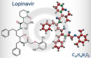 Lopinavir, C37H48N4O5, molecule. It is an antiretroviral protease inhibitor, used in with ritonavir in the therapy of human