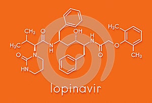 Lopinavir HIV drug molecule. Protease inhibitor class antiretroviral. Skeletal formula. photo