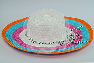 Loppy beach hats various colors on white background