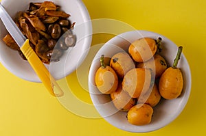 Loquat fruits. Exotic healthy food concept