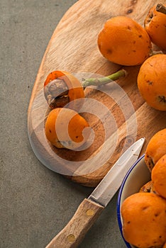 Loquats on kitchen counter