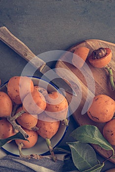 Loquats on kitchen counter