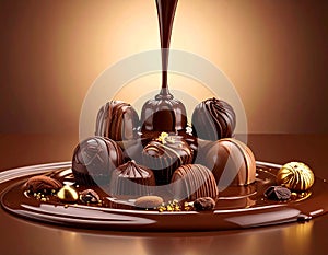 Loquid chocolit drops onto chocolits