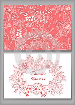 Loral card design, flowers and leaf doodle elements.