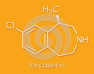 Lorcaserin obesity drug molecule. Skeletal formula. photo