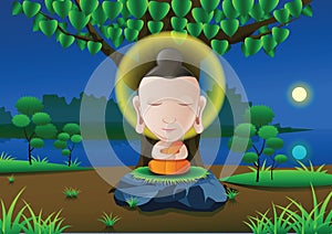 Lord of Buddha become enlightened under tree on Full moon night photo