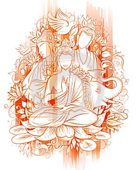 Lord Buddha in meditation for Buddhist festival of Happy Buddha Purnima Vesak