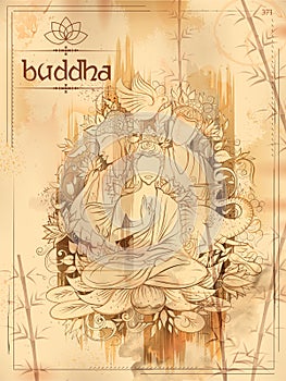 Lord Buddha in meditation for Buddhist festival of Happy Buddha Purnima Vesak