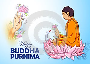 Lord Buddha in meditation for Buddhist festival of Happy Buddha Purnima Vesak