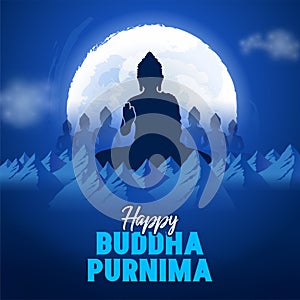 Lord Buddha in meditation for Buddhist festival of Happy Buddha Purnima Vesak