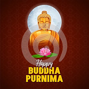 Lord Buddha in meditation for Buddhist festival of Happy Buddha Purnima Vesak