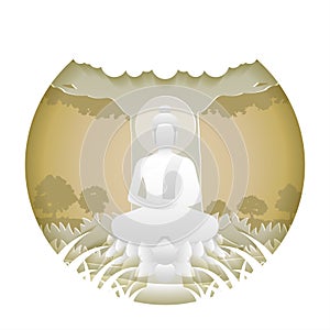 Lord of Buddha meditation sit on lotus flower with paper art design