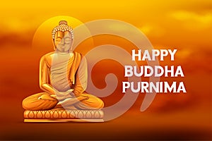 Lord Buddha in meditation under Bodhi Tree for Buddhist festival Happy Buddha Purnima Vesak