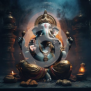 Lord Ganesha, Deva, Brahman Ganapatya, Saguna Brahman Panchayatana puja, in Hinduism, the elephant-headed god of wisdom photo