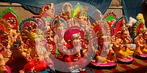 lord ganesha handmade statue art gallery in India during diwali festival