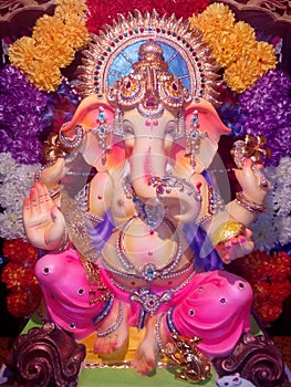Lord Ganesha idol installed in Ganesh Chaturthi festival at home in Konkan