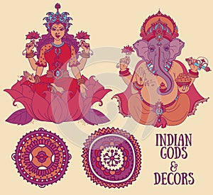 Lord Ganesha and indian goddes Lakshmi