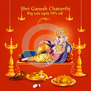 Lord Ganpati on Ganesh Chaturthi sale promotion advertisement background