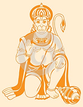 Lord Hanuman Sitting Pose Wall or Vehicle Sticker Editable Vector Illustration.Drawing or Sketch of Bhajarangi