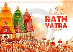 Lord Jagannath, Balabhadra and Subhadra on annual Rathayatra in Odisha festival background